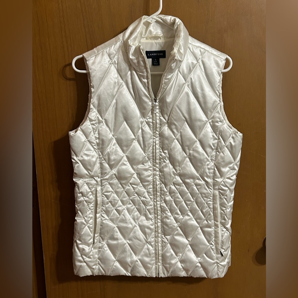 Lands End Quilted Off White Vest Women’s Size Small‎ 6-8